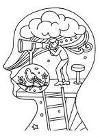 Illustration of a head with a man looking through a telescope